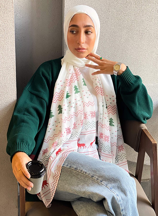 Tie Shop - Winter Magic Scarf - White - Red - Green For Women