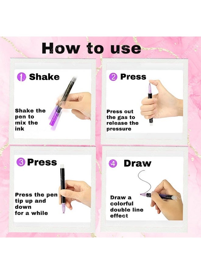 PLUSPOINT Outliner Pens set 12 Double Line Shimmer Metallic Colour Shining Markers Glitter Chisel for Painting DIY Art Craft Project Scrap Book Doodle Drawing Greeting Gift Card - Image 3