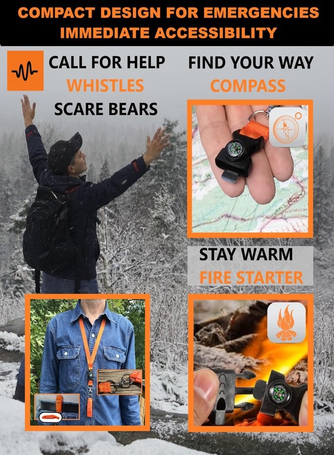 LuxoGear Hiking Whistle for Emergency Survival Compass Fire Starter Safety for Kayak Boating - Image 3