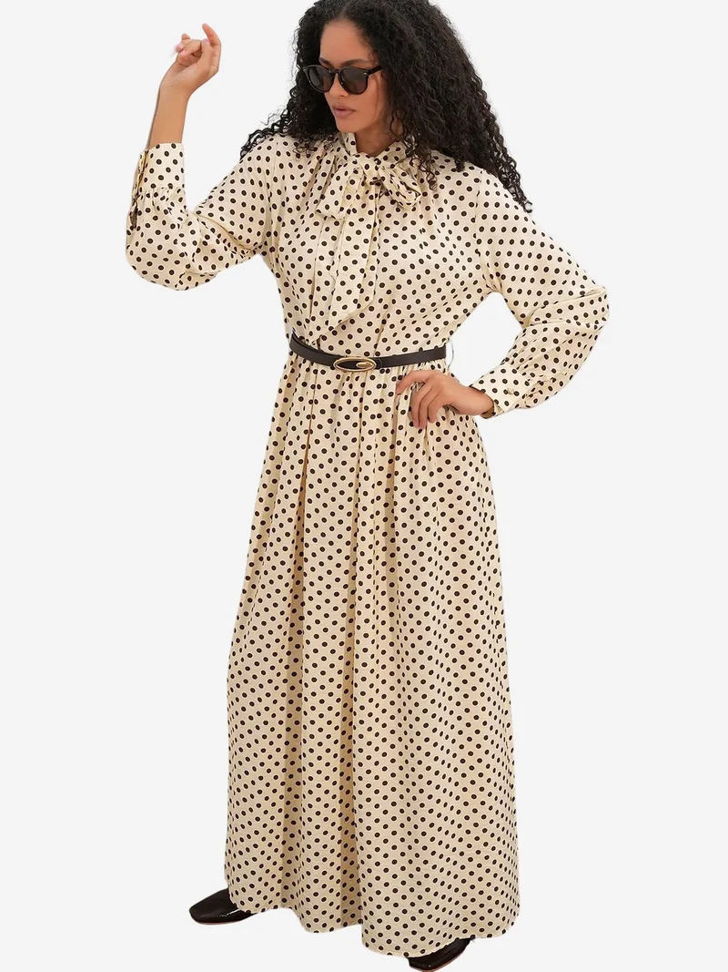 Big Dart Beige Natural BDART Polka Dot Maxi Shirt Dress for Women | Best Price UAE