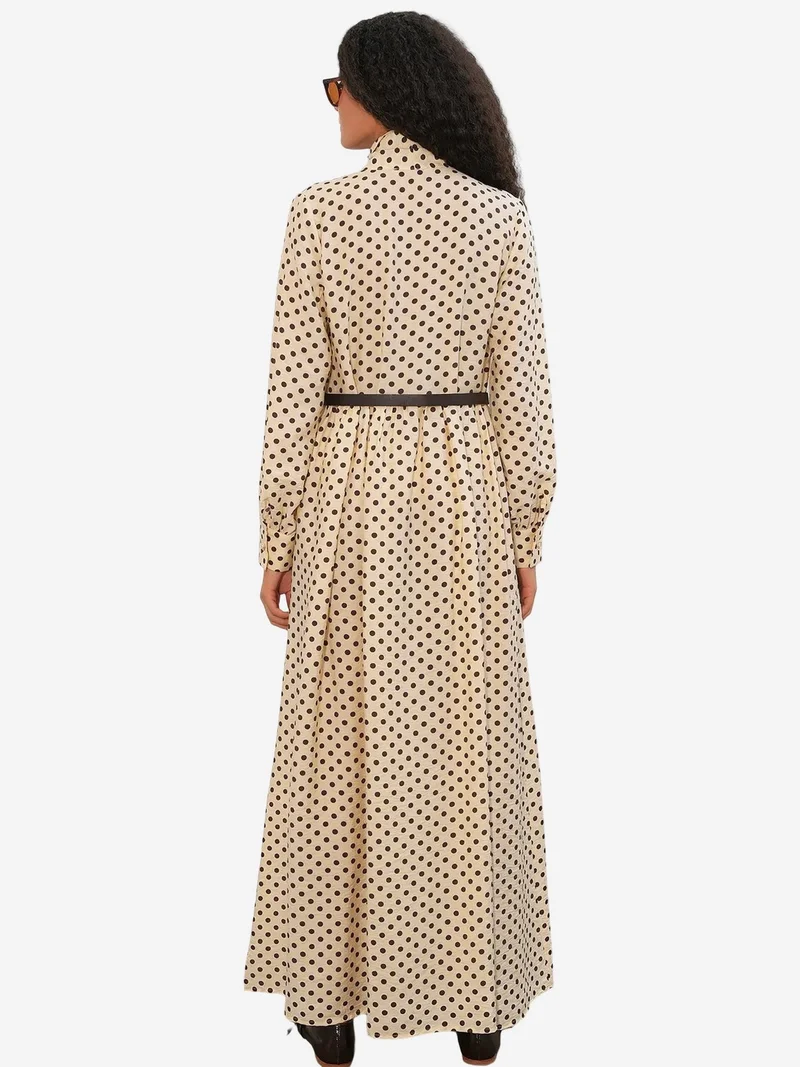 Big Dart Beige Natural BDART Polka Dot Maxi Shirt Dress for Women | Best Price UAE