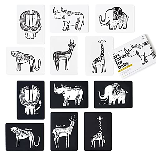 Wee Gallery Art Cards for Baby Durable High Contrast Black and White Animal Flashcards for Newborns Brain Development Sensory Toys Tummy Time Essentials for Infant and Toddler Safari Animals - Image 1