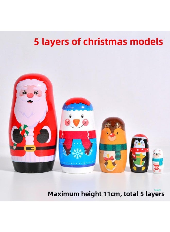 Yc 6-Layer 10-Layer Classic Russian Matryoshka Doll Hand-Painted Xiko Internet Celebrity Exquisite Toy Basswood Wood Bag-Color:10 Layers Of Classic Blue Peach Heart, The First Layer 21cm High)