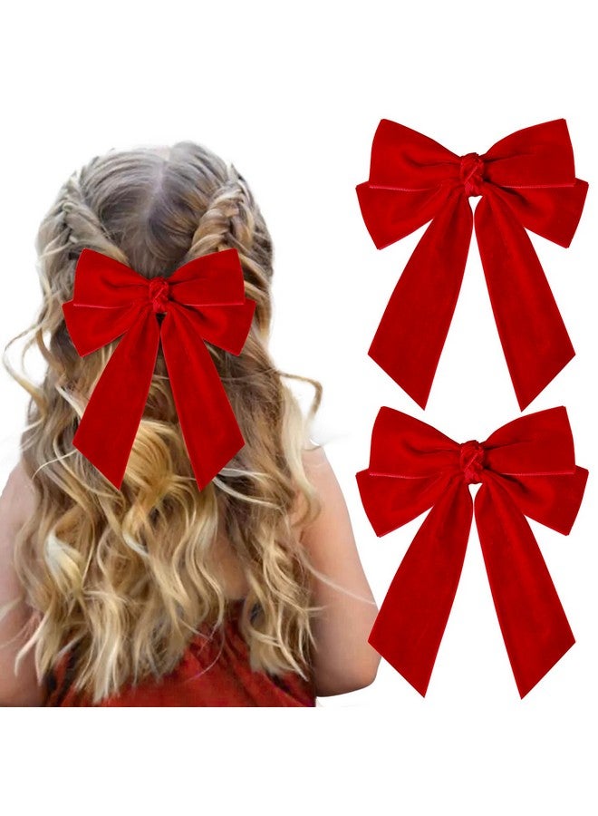 Aileam 2PCS Velvet Hair Bow Red Bow Hair Ribbon Clips for women Girls Fall Alligator Hair Clips Hair Accessories Toddlers Kids Teens - Image 2
