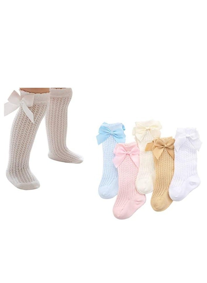 FengSVMA Toddler Newborn Knee High Bowknot Knit Mesh Stockings Baby Girls Princess Lace Socks-1-3T  - Image 1