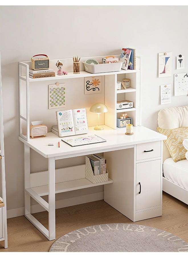 مكتب الكمبيوتر مع رف تخزين متعدد الطبقات ، مكتب مكتب متكامل متعدد الوظائف ، مكتب الدراسة المنزلية مكتب اللعبة ، مكتب الكتابة مع الدرجات وخزانة التخزين (أبيض 100 * 48 * 136 سم) - Image 1