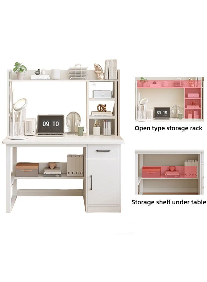مكتب الكمبيوتر مع رف تخزين متعدد الطبقات ، مكتب مكتب متكامل متعدد الوظائف ، مكتب الدراسة المنزلية مكتب اللعبة ، مكتب الكتابة مع الدرجات وخزانة التخزين (أبيض 100 * 48 * 136 سم) - Image 5