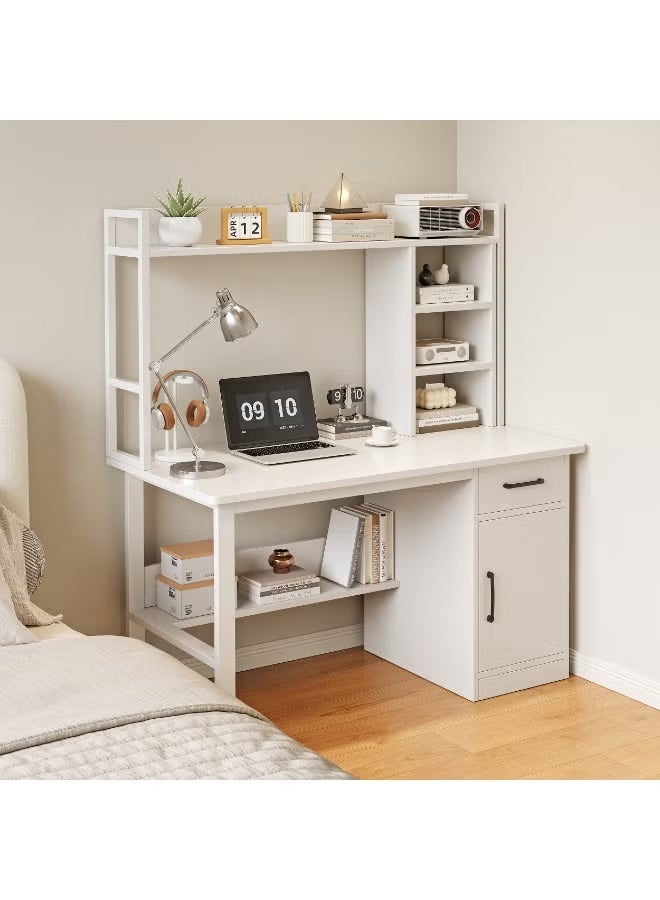 مكتب الكمبيوتر مع رف تخزين متعدد الطبقات ، مكتب مكتب متكامل متعدد الوظائف ، مكتب الدراسة المنزلية مكتب اللعبة ، مكتب الكتابة مع الدرجات وخزانة التخزين (أبيض 100 * 48 * 136 سم) - Image 2