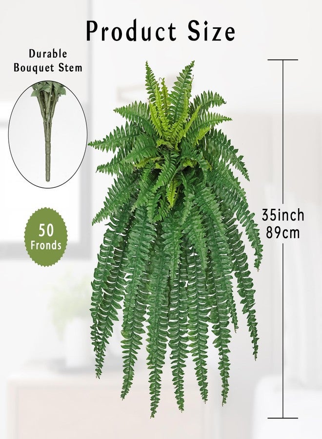GnFlus Artificial Boston Fern 35 Inch Faux Fern with 50 Fronds, Realistic Ferns Artificial Plants Large Silk Fern Bush for Outdoor Indoor Hanging Planter, Porch Patio Home Farmhouse Garden Decor - Image 3