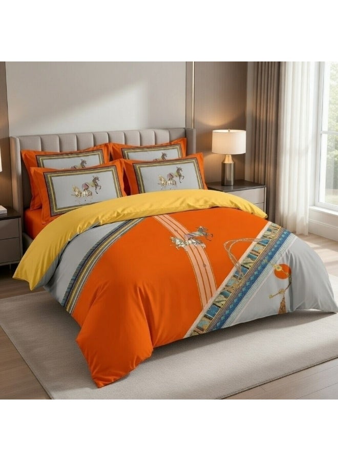 هوم توبيا طقم مفروشات سرير هوميتوبيا كينج 6 قطع تصميم مطبوع مرسوم يدوياً قماش مرن فاخر ناعم ومتنفس مناسب لغرف التكييف - Image 4