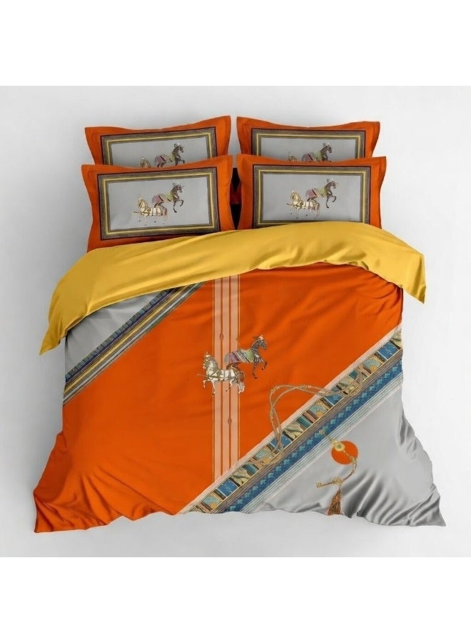 هوم توبيا طقم مفروشات سرير هوميتوبيا كينج 6 قطع تصميم مطبوع مرسوم يدوياً قماش مرن فاخر ناعم ومتنفس مناسب لغرف التكييف - Image 1