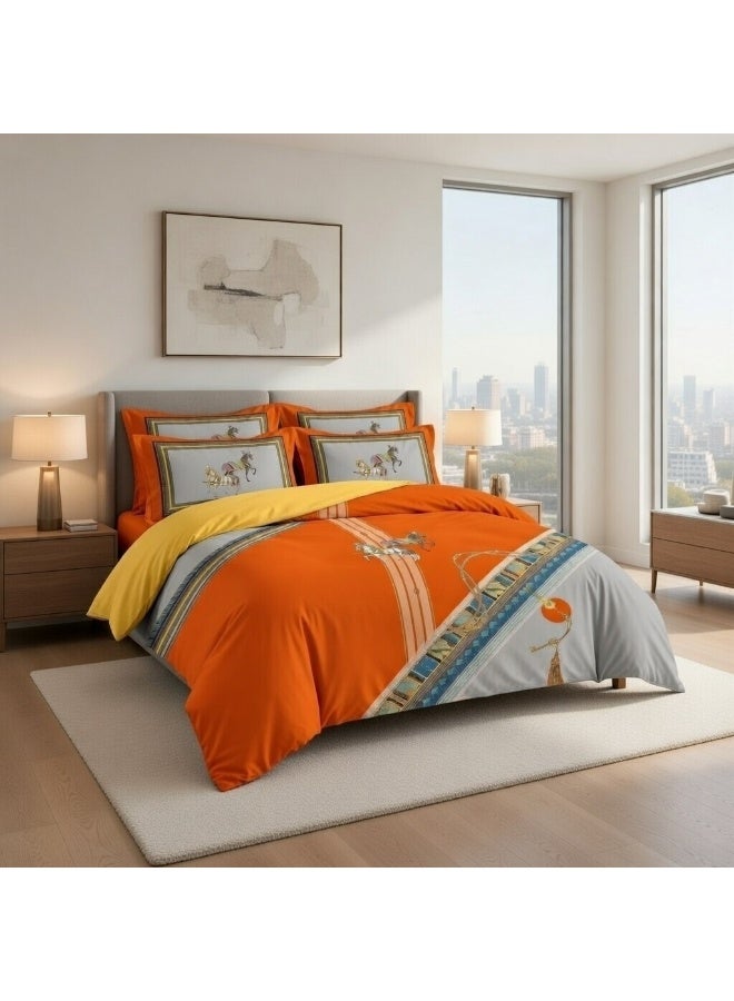 هوم توبيا طقم مفروشات سرير هوميتوبيا كينج 6 قطع تصميم مطبوع مرسوم يدوياً قماش مرن فاخر ناعم ومتنفس مناسب لغرف التكييف - Image 5