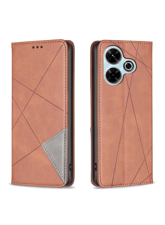 The Bros Case For Xiaomi Poco M6 4G / Redmi 13 4G Rhombus Texture Magnetic Leather Phone Case