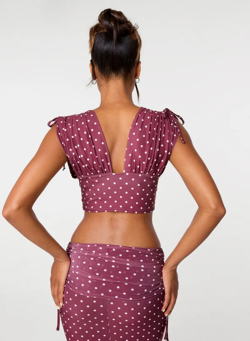 Pink Vanilla Polka Dot Ruched Shoulder Top