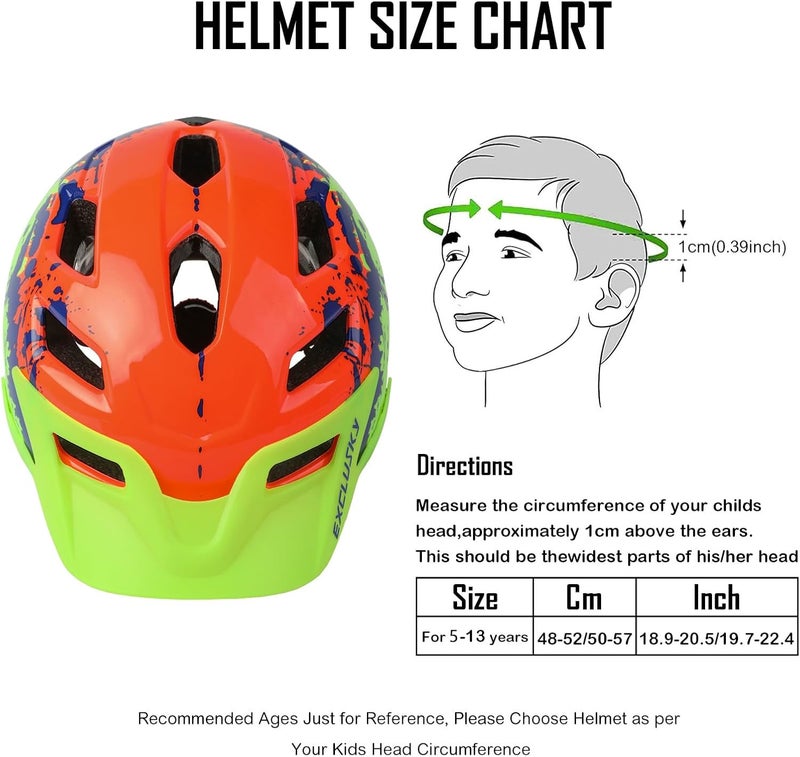 EXCLUSKY Kids Helmet, Kids Bike Helmet Child Boys Girls Bike Helmet Age 5-13 Adjustable Bicycle Scooter Skating Cycle Helmet 50-57cm - Image 2