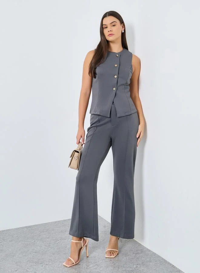 Styli Styli Round Neck Fitted Buttoned Vest