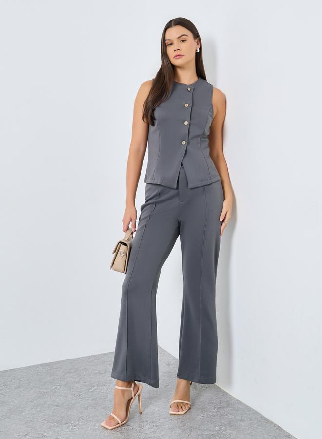 Styli Round Neck Fitted Buttoned Vest - Image 2