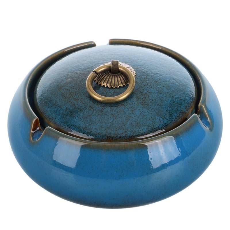 Ceramic Ashtray with Lid Windproof Large Capacity Smokeless for Indoor Outdoor Use - Image 2
