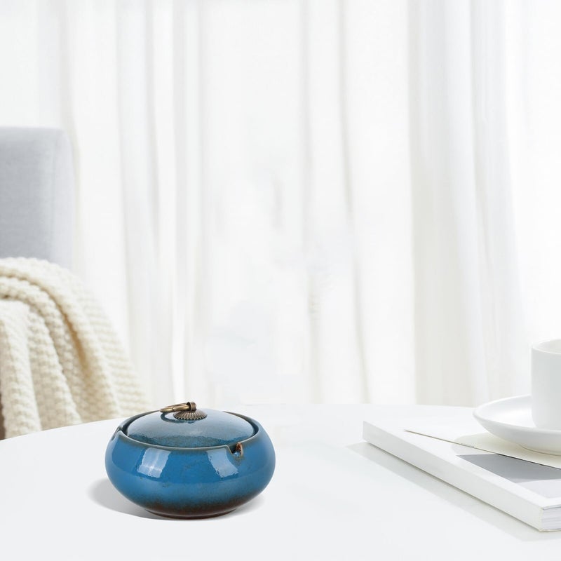 Ceramic Ashtray with Lid Windproof Large Capacity Smokeless for Indoor Outdoor Use - Image 5