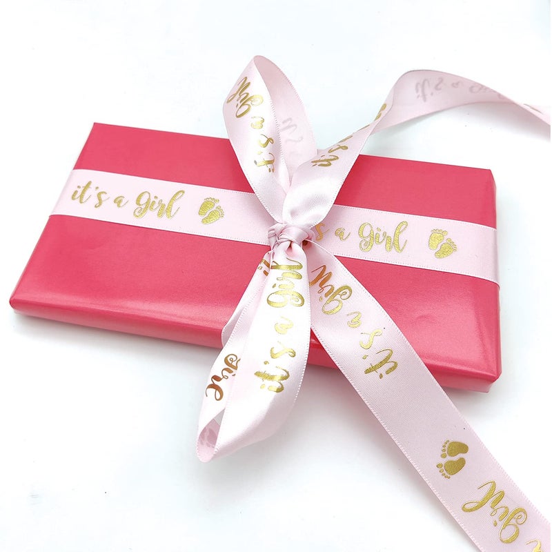 OLILLY Pink and Gold Ribbon - It's a Girl for Baby Shower - Decoration for Your Baby Shower (Pink and Gold) - Image 3