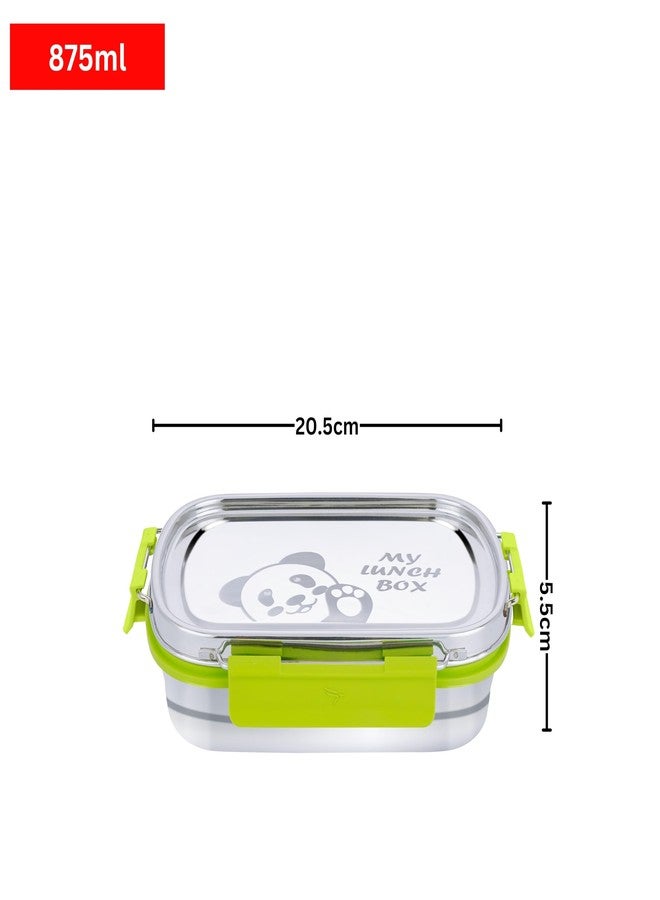 PDDFALCON Stainless Steel Recta Munchy with Panda Print with 100% Leak-Proof, BIS Certified, Jindal Seal & Made in India Lunch Box - 875ml (Recta Munchy Green, 875ml) - Image 3