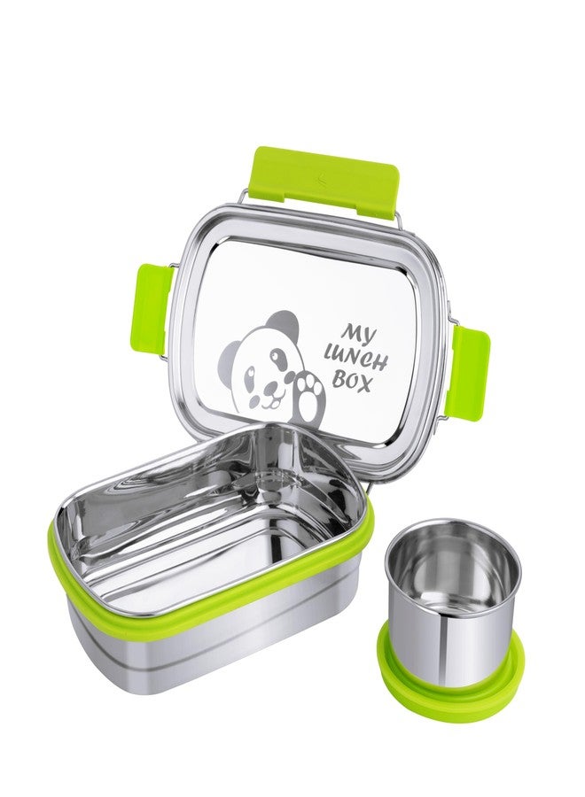 PDDFALCON Stainless Steel Recta Munchy with Panda Print with 100% Leak-Proof, BIS Certified, Jindal Seal & Made in India Lunch Box - 875ml (Recta Munchy Green, 875ml) - Image 1