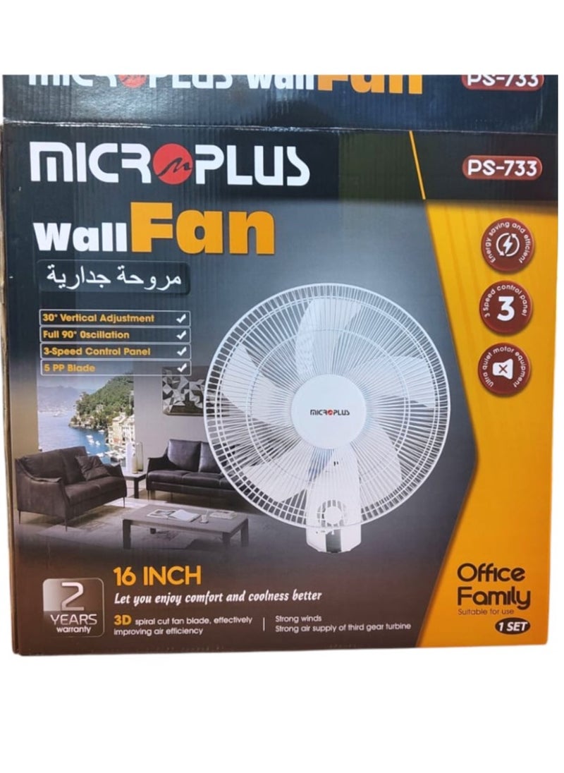 Micro Plus Wall Fan 16 Inch – 3-Speed Control, 30° Tilt, 90° Oscillation, Energy Saving – For Home & Office Use  - Image 1