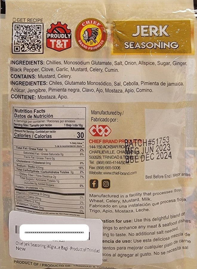 Chief Jerk Seasoning (40grams Single Bag) - Product of Trinidad - Image 2