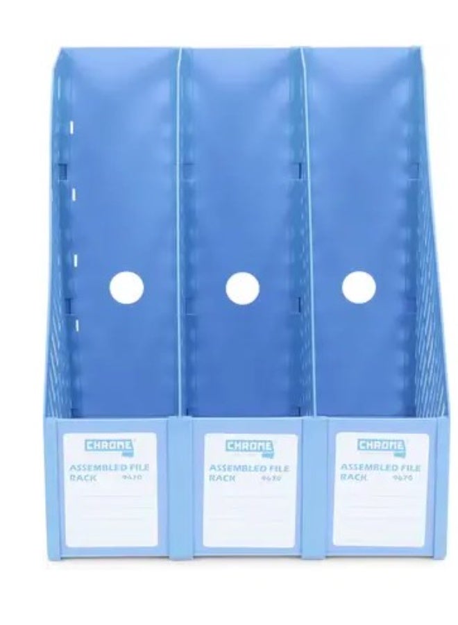chrome 3 Compartments Plastic Assembled File Rack For Paper Holder Desktop, File Holders Organizer Box  (Blue) - Image 2