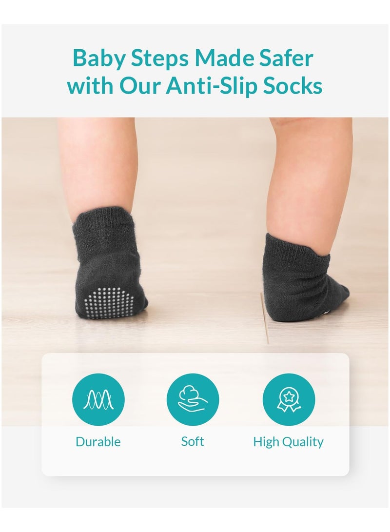 VIUAUAX 12 Pairs Anti Slip Baby Ankle Socks with Non Skid Grips for Toddler Kids Boys Girls,Baby Non Slip Socks, Baby Non Slip Cotton Toddler Ankle Socks (12Pairs - Black,White,Grey,6-12 Months ) - Image 4