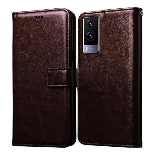 Casotec Flip Cover Back Case for Vivo V21e 5G | Premium Leather Finish | Inbuilt Pockets & Stand | Flip Cover Back Case for Vivo V21e 5G (Coffee) - Image 1