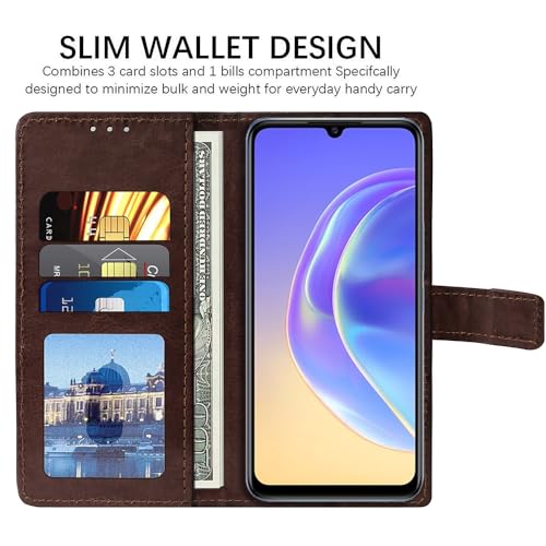 Casotec Flip Cover Back Case for Vivo V21e 5G | Premium Leather Finish | Inbuilt Pockets & Stand | Flip Cover Back Case for Vivo V21e 5G (Coffee) - Image 4