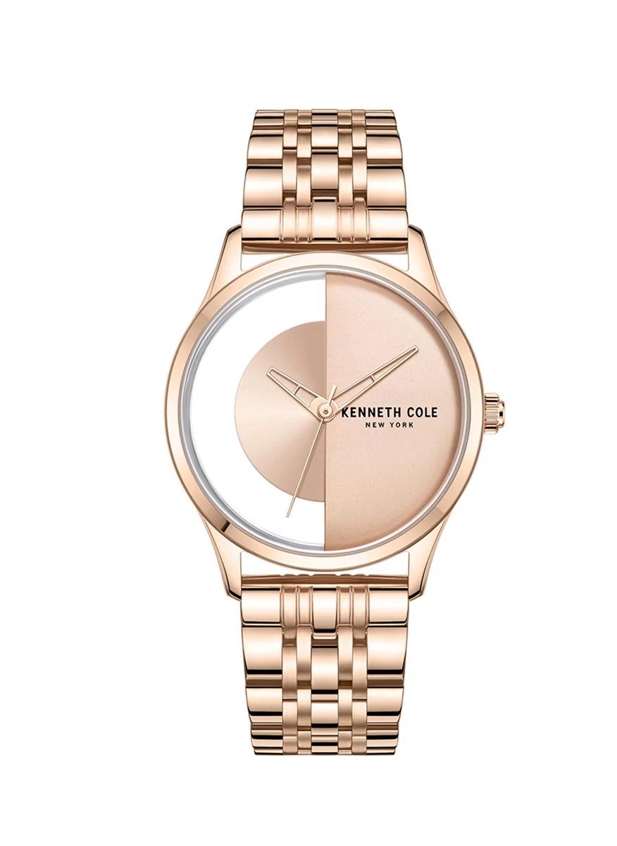 كينيث كول نيو يورك Kenneth Cole New York Analog Ladies Watch with Rose Gold Stainless Steel Bracelet, 34.5mm, Quartz Movement, Stainless Steel Case