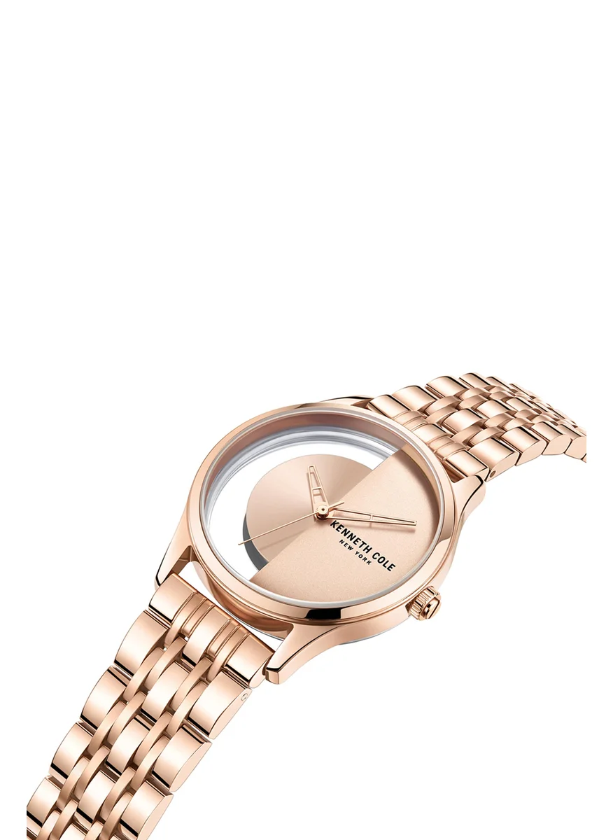 كينيث كول نيو يورك Kenneth Cole New York Analog Ladies Watch with Rose Gold Stainless Steel Bracelet, 34.5mm, Quartz Movement, Stainless Steel Case