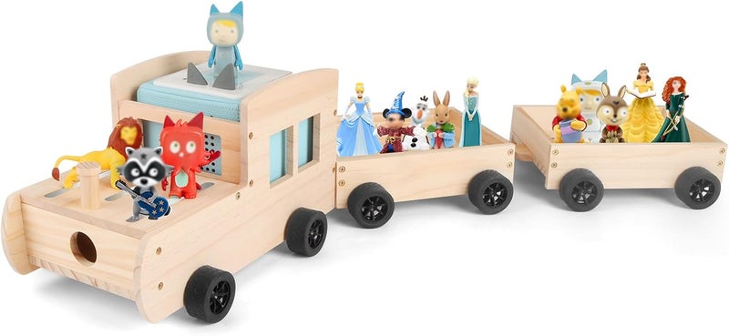 Taladad Storage  Play Car for Toniebox and Tonie Figures Storage Shelf Wooden Trailer Magnetic Shelves Compatible with Tonie Box Player Character for Children Room Natural Car - Image 1