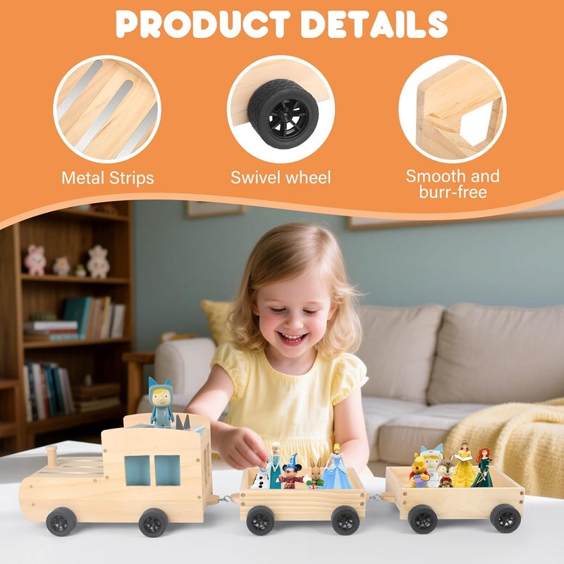 Taladad Storage  Play Car for Toniebox and Tonie Figures Storage Shelf Wooden Trailer Magnetic Shelves Compatible with Tonie Box Player Character for Children Room Natural Car - Image 5
