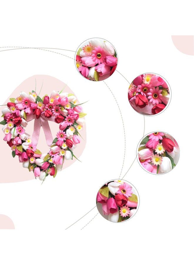 Bibelot Valentine's Day Wreath, 20 Inch Heart Shaped Wreath for Front Door with Pink White Tulips, Artificial Flower Heart Wreaths for Wedding Anniversary Festival Decorations - Image 4