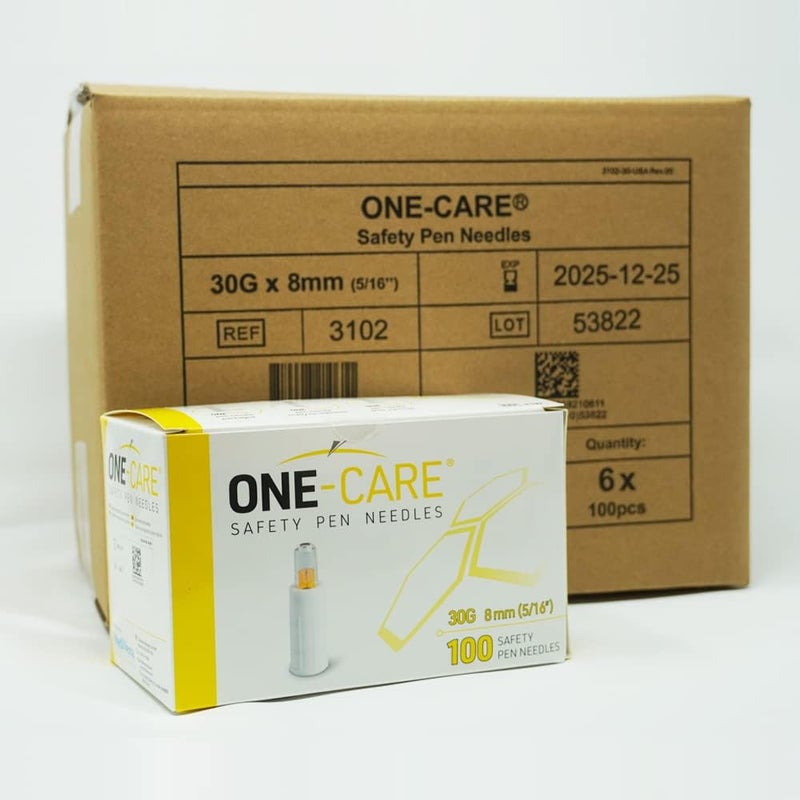 Onecare 600 قطعة من إبر الأمان الإضافية، 30G × 8 مم، رفيعة للغاية للراحة، علبة من 600 - Image 1