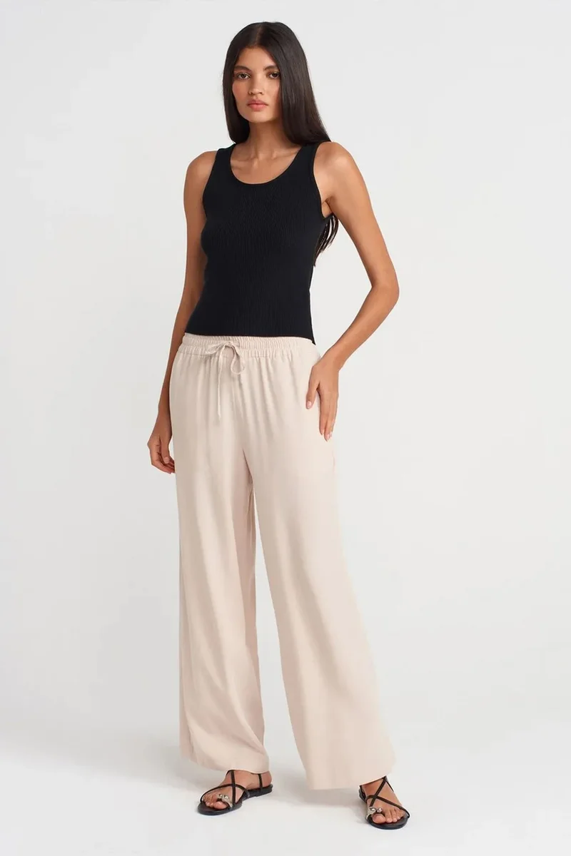 DILVIN Tencel Wide-leg Trousers With Drawstring Waist
