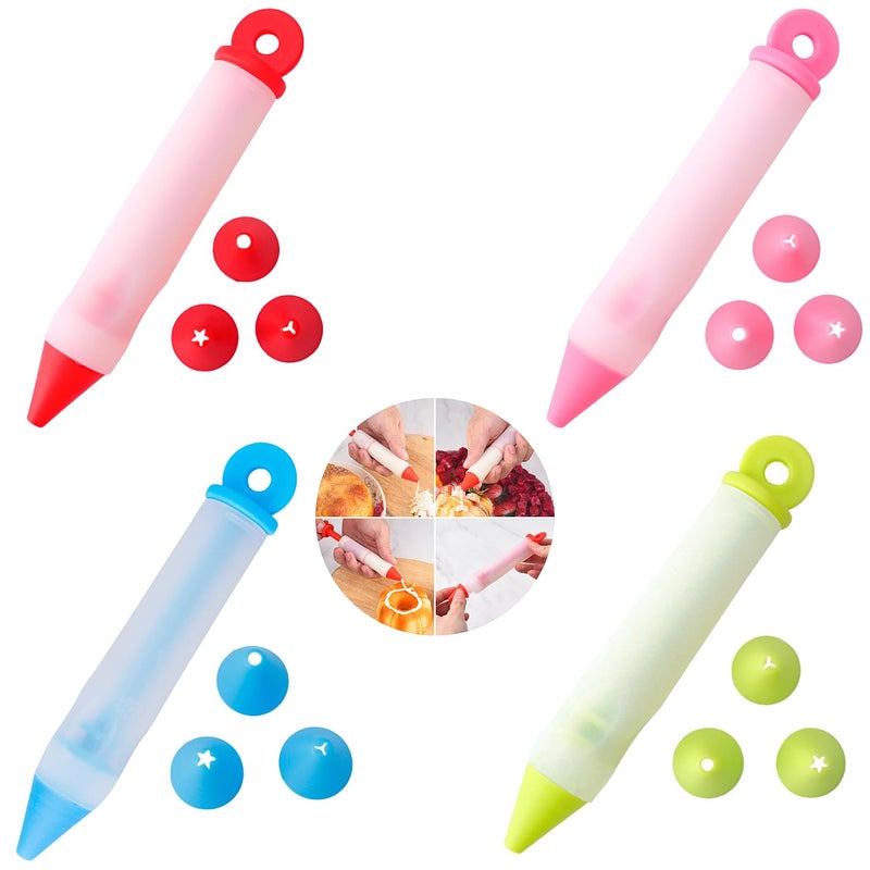 Pack of 4 Dessert Decorating Cake Decorating Pens KitCake Decorating Syringe Cylinder Used for Chocolate Jam Lettering Drawing and Cream Cake Baking Decorating Tools