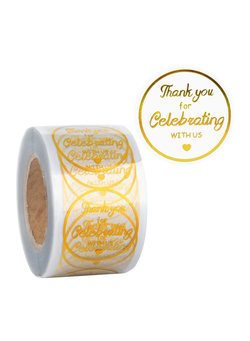 SYOSI Thank You for Celebrating with us Self-Adhesive Stickers Roll, Gold Foil Round Clear Stickers, Personalized Gift Stickers for Envelope Seals, Gift Wrapping, Gift Bags, Weddings, and Baby Shower(2pack) - Image 1