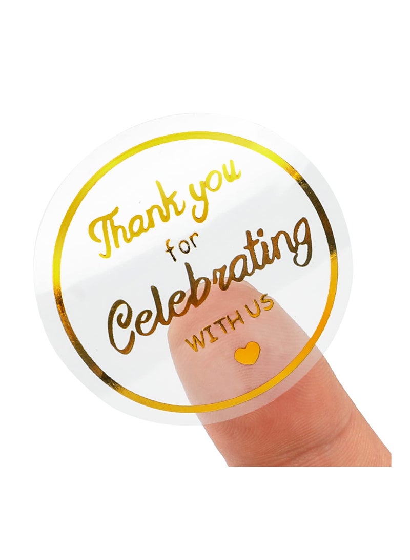 SYOSI Thank You for Celebrating with us Self-Adhesive Stickers Roll, Gold Foil Round Clear Stickers, Personalized Gift Stickers for Envelope Seals, Gift Wrapping, Gift Bags, Weddings, and Baby Shower(2pack) - Image 3