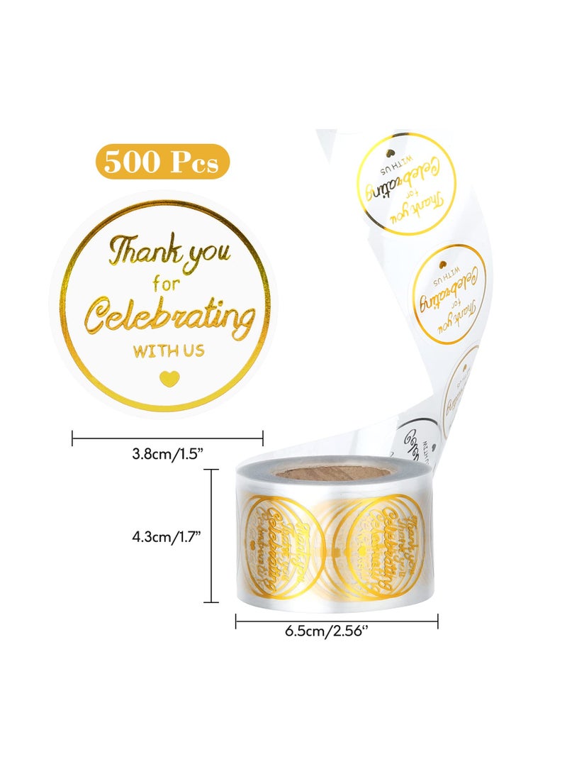 SYOSI Thank You for Celebrating with us Self-Adhesive Stickers Roll, Gold Foil Round Clear Stickers, Personalized Gift Stickers for Envelope Seals, Gift Wrapping, Gift Bags, Weddings, and Baby Shower(2pack) - Image 2