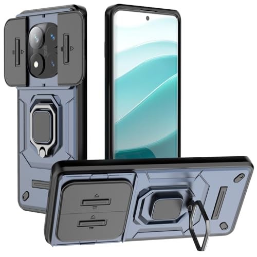 Kapa Armor Slider Back Cover for Redmi Note 14 Pro 5G / Poco X7 5G | Inbuilt Ring + Camera Slider Shockproof Lens Protection Bumper Back Case (Blue) - Image 1