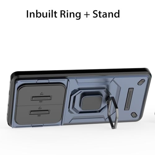 Kapa Armor Slider Back Cover for Redmi Note 14 Pro 5G / Poco X7 5G | Inbuilt Ring + Camera Slider Shockproof Lens Protection Bumper Back Case (Blue) - Image 3