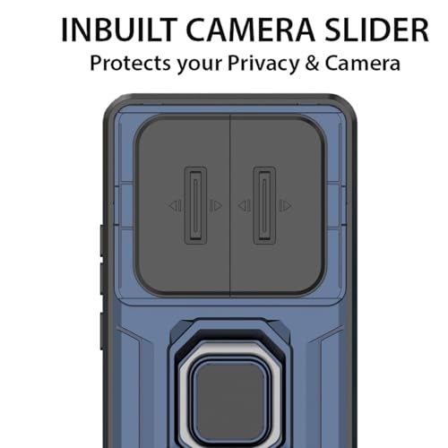 Kapa Armor Slider Back Cover for Redmi Note 14 Pro 5G / Poco X7 5G | Inbuilt Ring + Camera Slider Shockproof Lens Protection Bumper Back Case (Blue) - Image 2