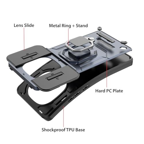 Kapa Armor Slider Back Cover for Redmi Note 14 Pro 5G / Poco X7 5G | Inbuilt Ring + Camera Slider Shockproof Lens Protection Bumper Back Case (Blue) - Image 4