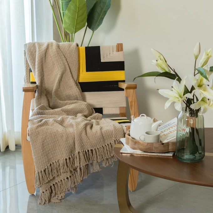 WEAVED BEIGE COTTON THROW IDEAL FOR YOUR HOME LIVING ROOM SOFA BED CHAIR PICNIC USED FOR GIFT 130X180 CM TC 125
