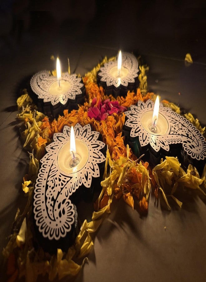 Picrazee Set of 4 Pcs Wooden Decorative Tea Light Candle Holders, Diya Stands, Tea Light Holders, Diwali Decoration Items for Home Decor (Paisley) - Image 4
