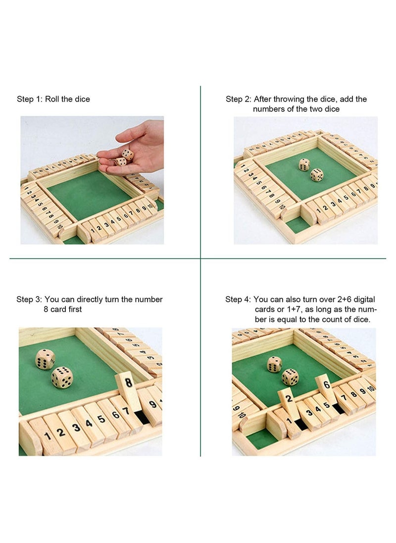 JOLLITY LLC - Shut The Box Dice Game Classic 4 Sided Wooden Sturdy Portable Exquisite Board Game with Dice for Kids Adults for Learning Numbers Strategy Risk Management - Image 1